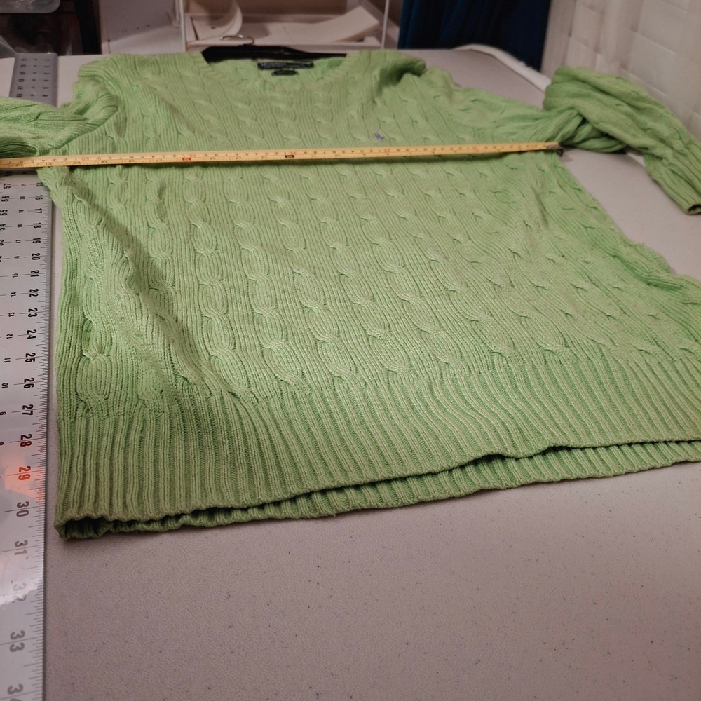 Polo Ralph Lauren Cable Knit Silk Sweater L Green Crew Neck Long Sleeve Logo‎ - Picture 8 of 10